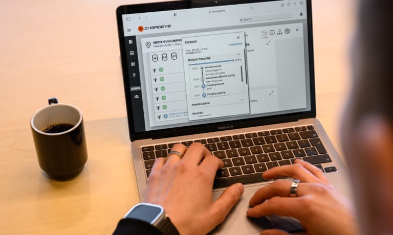 EV charging software Kempower ChargEye on laptop