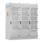 A large, industrial-sized electrical cabinet with multiple doors and ventilation grilles, branded with "kempower.